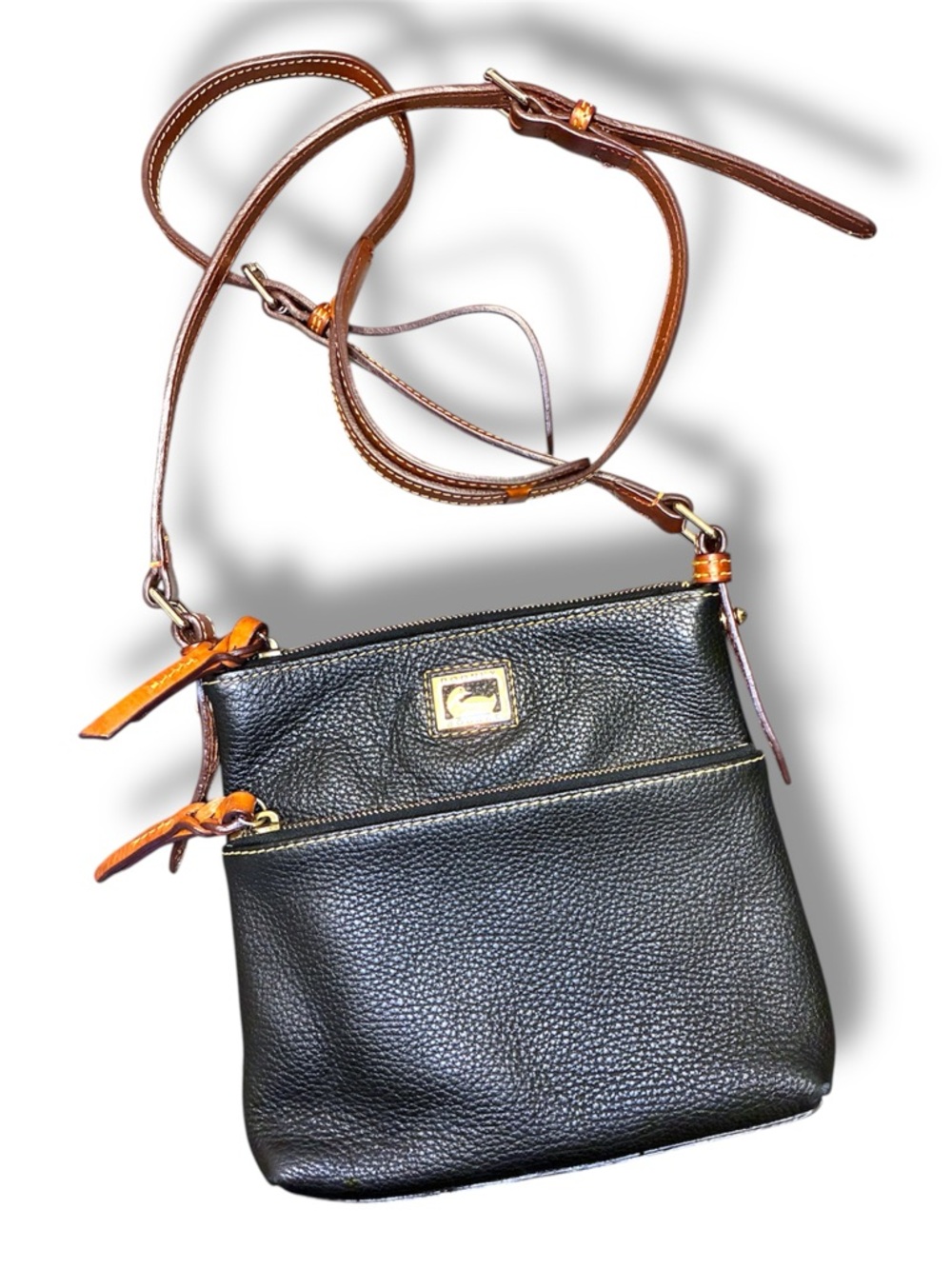 👜 Dooney & Bourke Pebbled Leather Crossbody navy,  Brown Trim